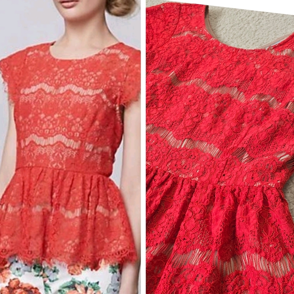 Maeve Anthropologie Katrine Lace Cap Sleeve Peplum Top Blouse Size Small